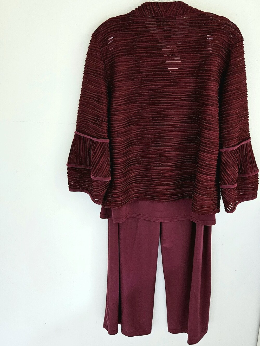 Joseph Ribkoff Set Merlot 3 Piece Open Ruched Jacket Pants Top - Picture 11 of 12